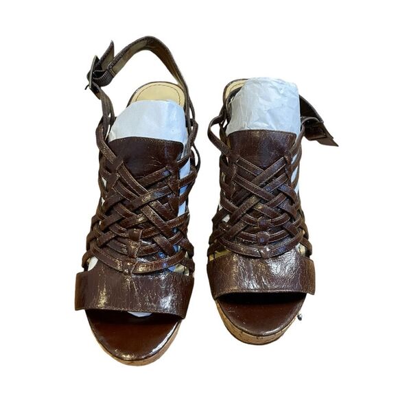 Enzo Angiolini Strappy Espadrille Wedge Sandals Muffin Brown Patent Leather 8.5 - Picture 4 of 14